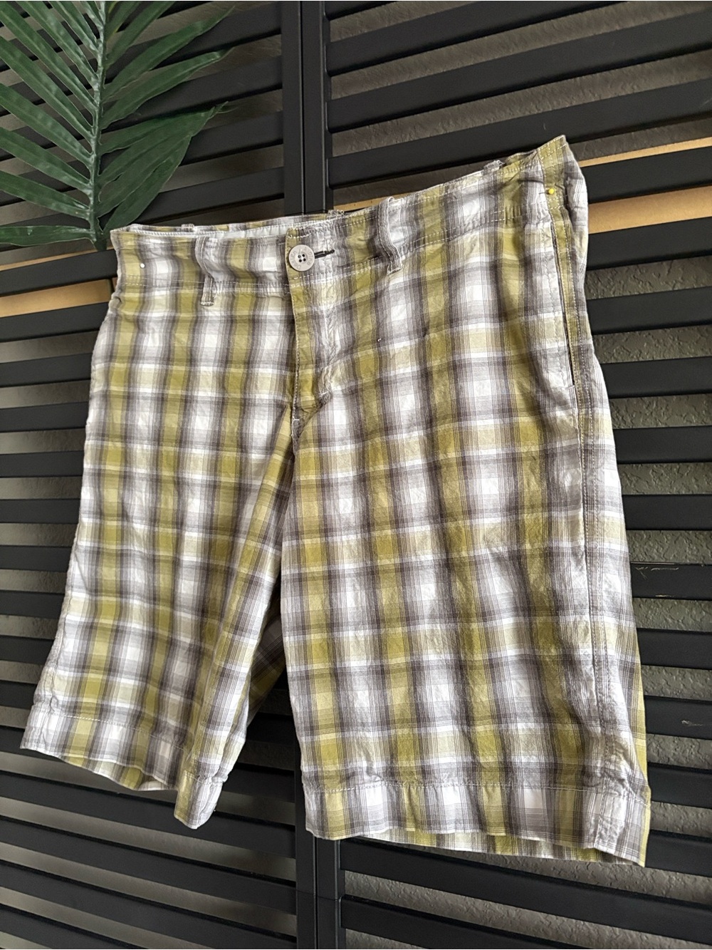 Alpine Design Women’s Plaid Bermuda Shorts in Olive and Gray